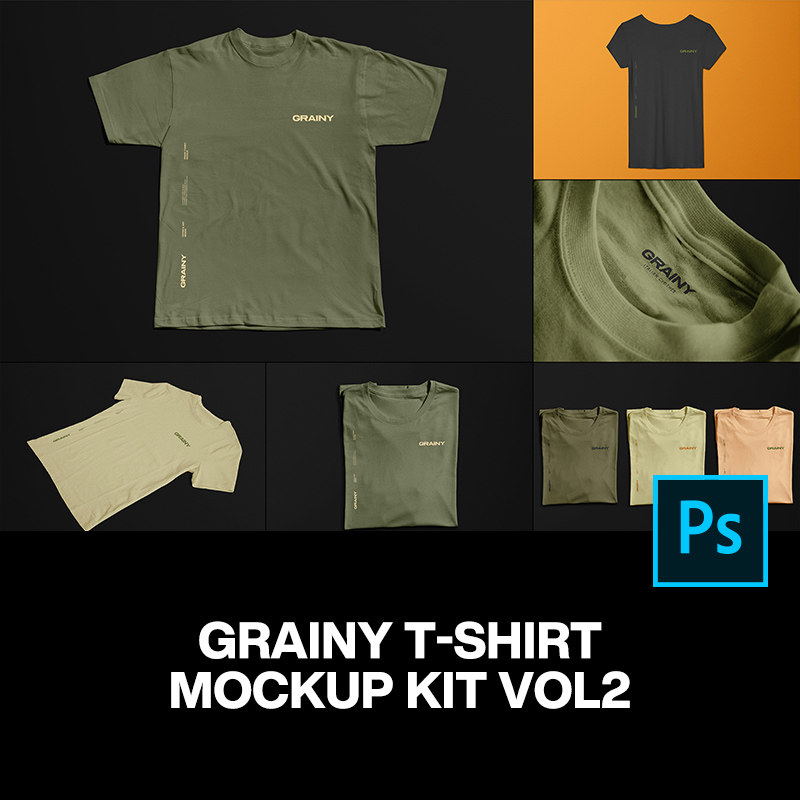 6款复古粗糙做旧水洗T恤短袖上衣服装设计展示效果图ps样机素材