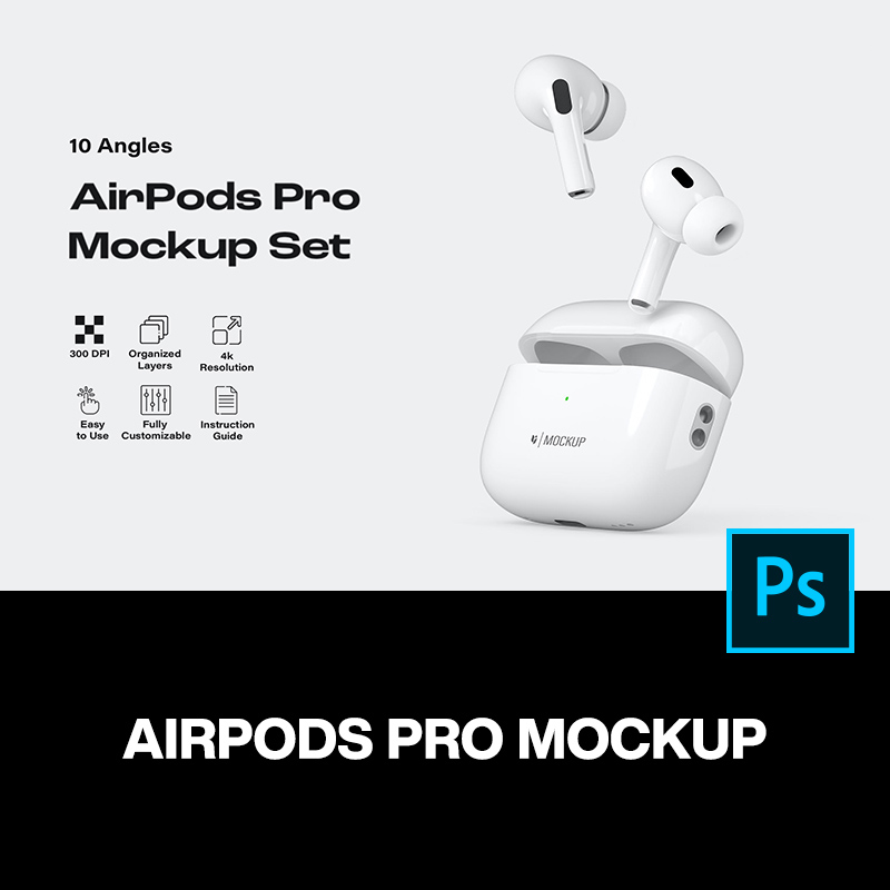 10款AirPods苹果耳机定制logo图形设计贴图ps样机素材展示效果图