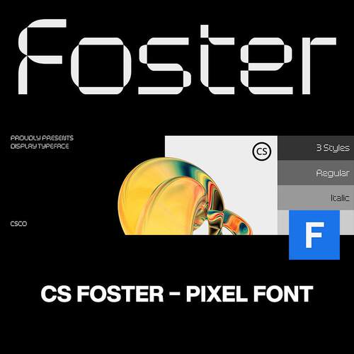 90年代CS Foster复古流行科幻像素海报广告封面标题装饰英文字体