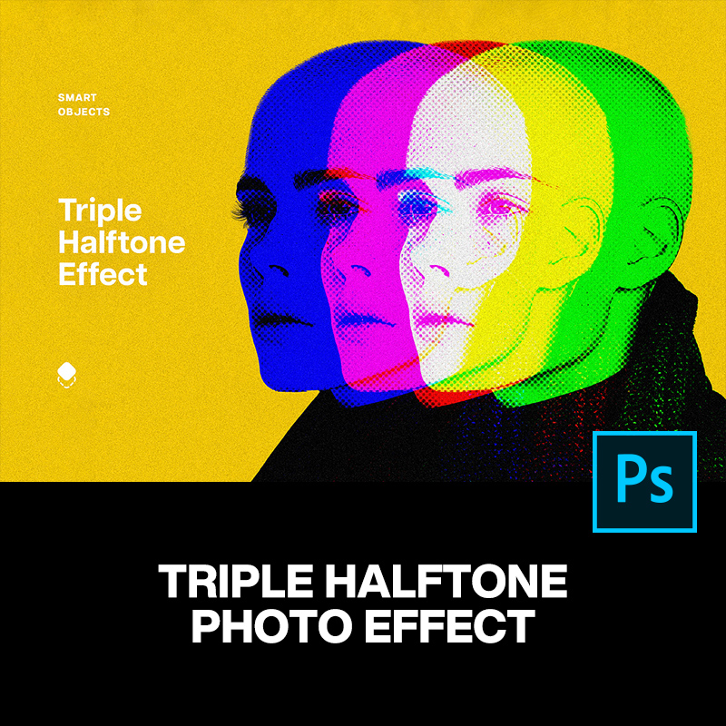 潮流复古叠影抽象艺术重叠点阵半调图像照片滤镜ps特效样机模板