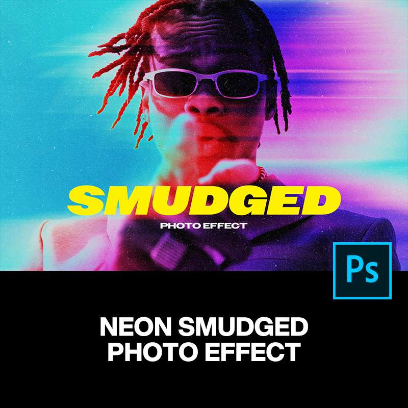 潮流复古时尚Neon迷幻渐变艺术热成像照片滤镜ps样机模糊特效模板