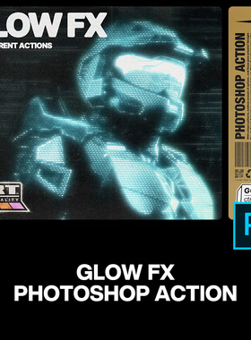 潮流未来科幻霓虹灯半调颗粒led发光电子游戏ps动作插件特效模板