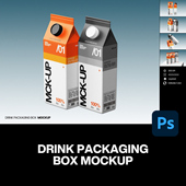 纸盒果汁牛奶饮料产品包装 4款 利乐装 设计展示效果图ps样机素材
