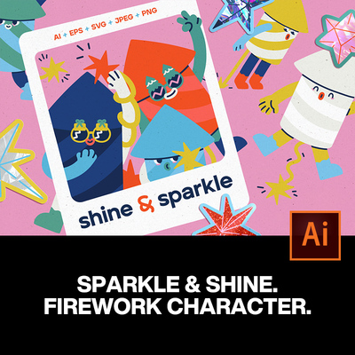 趣味时尚圣诞节新年节日派对烟花卡通形象插图插画ai矢量设计素材