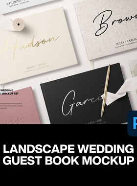 7款横版硬面精装布艺封面画册书籍装帧设计作品展示效果图ps样机