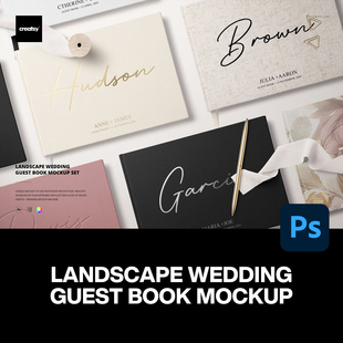 7款横版硬面精装布艺封面画册书籍装帧设计作品展示效果图ps样机