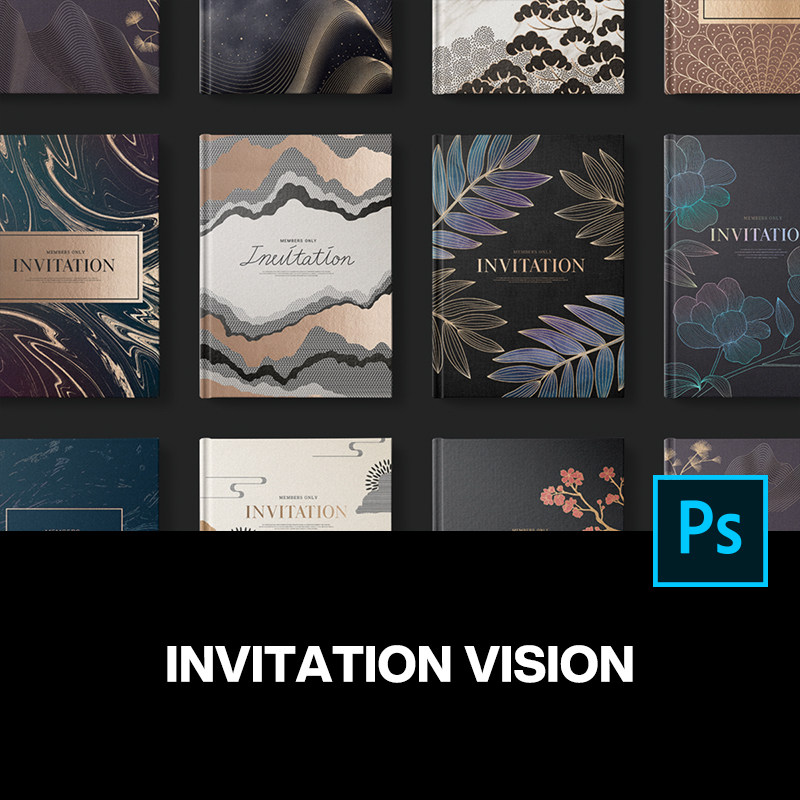 16款中国风东方古典艺术质感邀请函请帖封面设计ps分层素材源文件