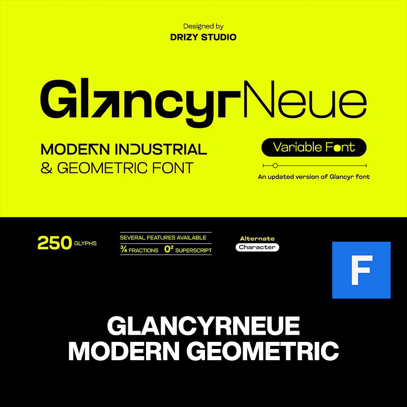 42款GlancyrNeue现代时尚工业几何排版标题无衬线英文字体家族