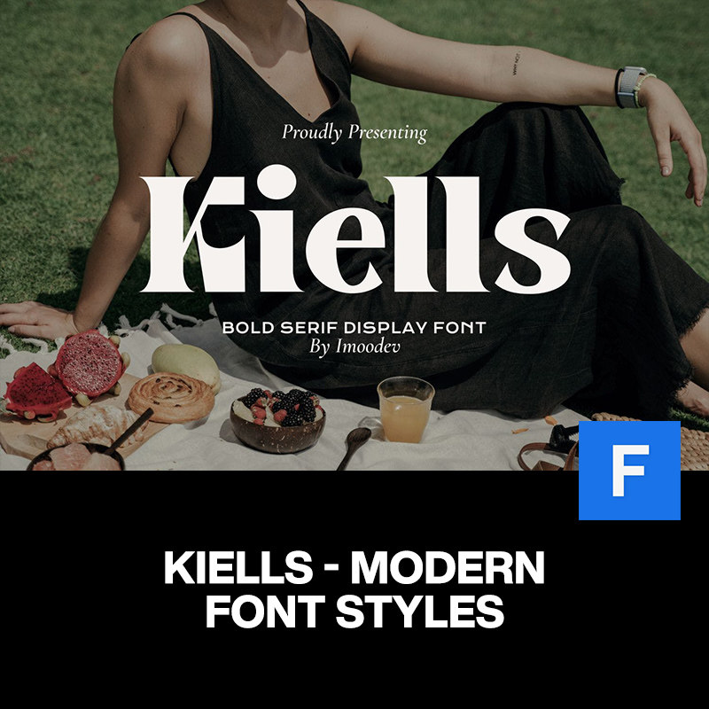 kiells复古潮流时尚粗体字轻奢品牌logo海报标题装饰衬线英文字体