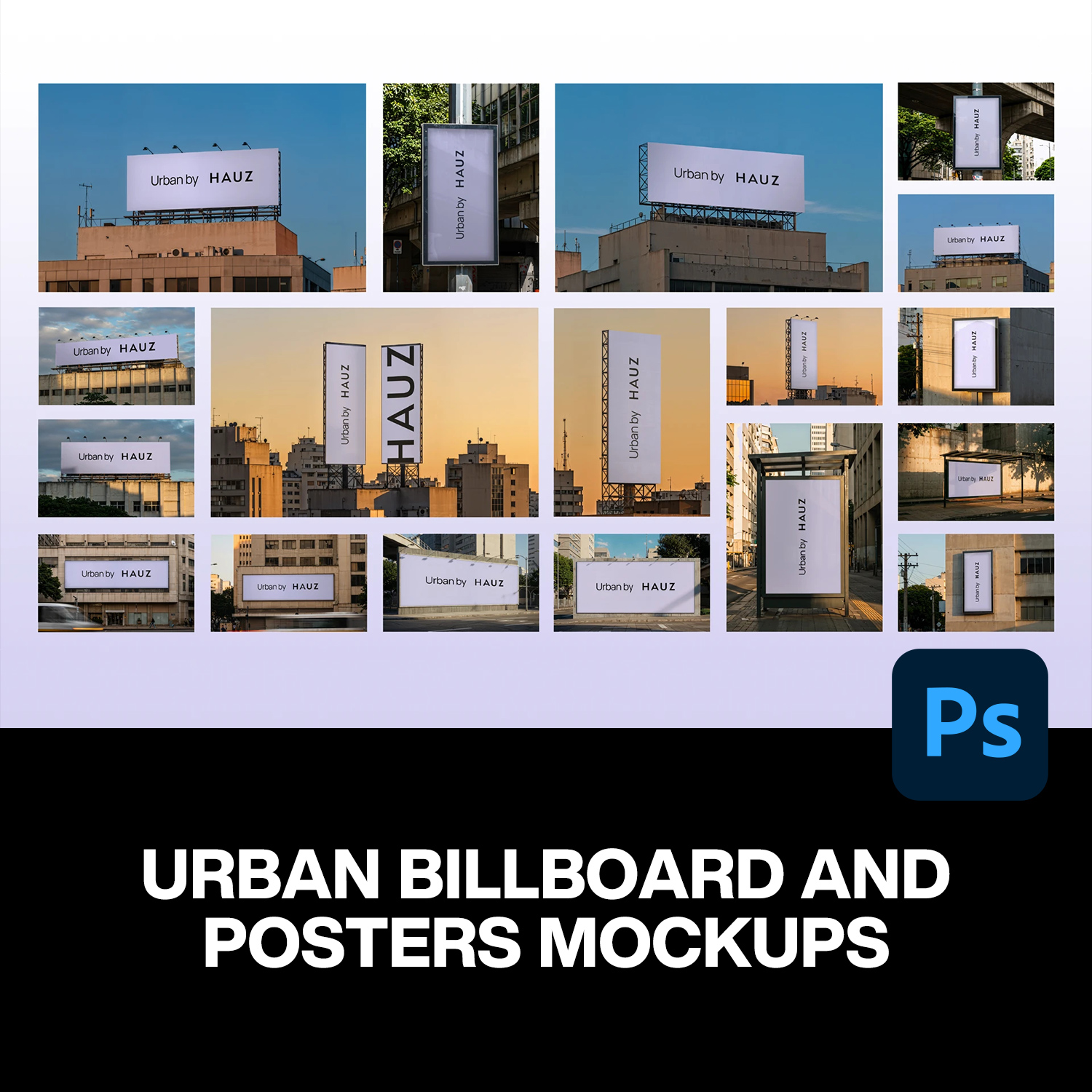 18款户外街拍广告牌横幅灯箱海报设计作品场景展示效果图ps样机