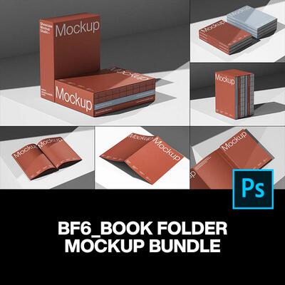 8款极简画册手册书脊封套书籍装帧套装封面设计ps样机展示效果图