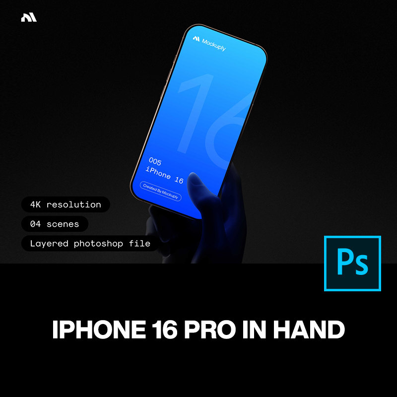 5款工业风逆光手持iPhone 16手机App作品展示效果图弱光ps样机