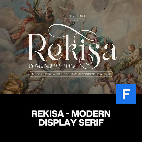 4款REKISA复古优雅时尚花体字服装品牌logo海报封面衬线英文字体