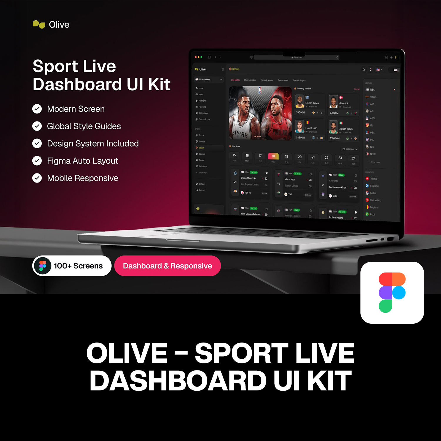 100屏专业体育赛事直播球员数据分析后台仪表盘UI界面设计模板