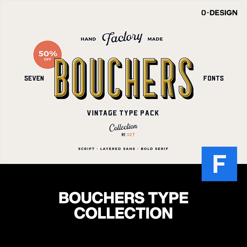 Bouchers潮流复古美式立体logo排版标题装饰英文字体家族设计素材