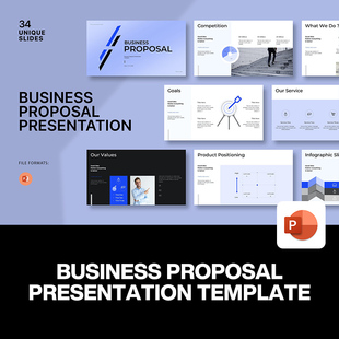 34页蓝色经典简约通用商业简报提案年终总结汇报市场分析ppt模板