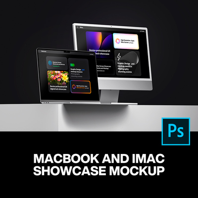 极简工业风Macbook笔记本电脑iMac显示器ui设计展示效果图ps样机