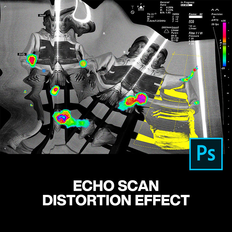3款复古潮流时尚扭曲故障风失真变形图像照片ps样机艺术特效模板