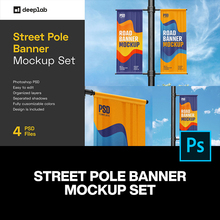 4款户外街头刀旗道旗海报广告设计贴图ps样机素材场景展示模板