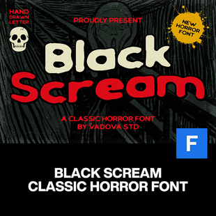Black 悬疑恐怖万圣节电影海报封面标题手写英文字体包 Scream经典