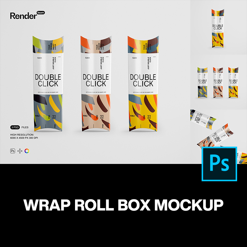 3款枕形礼盒巧克力糖果包装纸盒设计贴图ps样机素材展示效果图