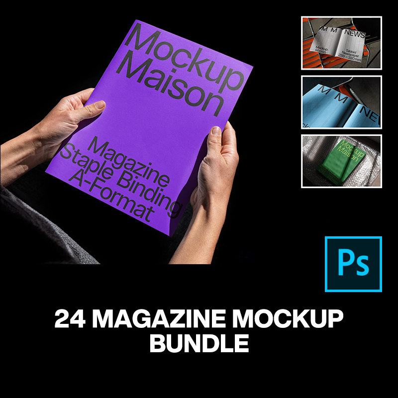 24款质感工业杂志画册手册书本封面设计作品展示效果图ps样机素材