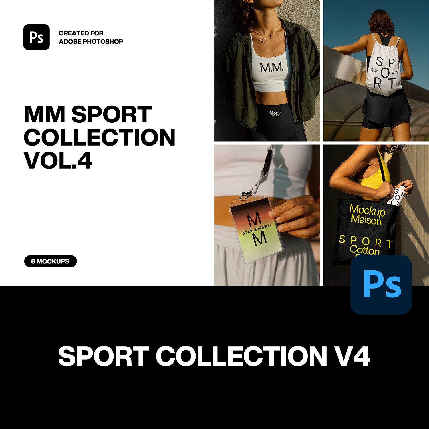 8款户外健身运动内衣模特束口袋T恤吊牌服装穿搭设计ps样机模板