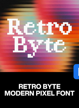 Retro Byte潮流复古怀旧游戏海报封面标题马赛克像素风英文字体包