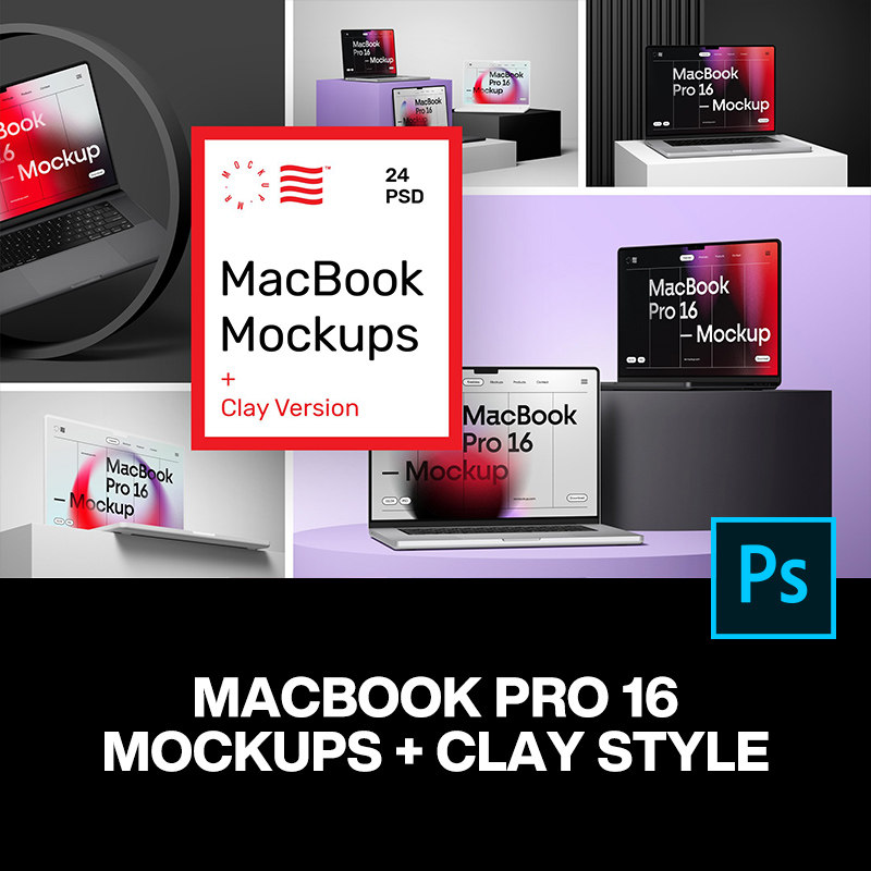 24款Macbook苹果笔记本电脑广告ui网页设计作品贴图ps样机素材