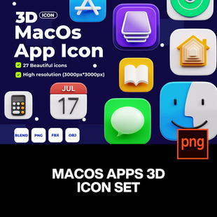 27款 3D立体卡通苹果MacOs系统App应用icon图标png免抠图片素材