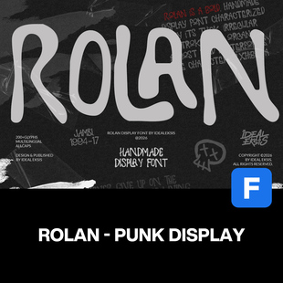 Rolan潮流粗犷摇滚朋克街头海报封面标题服装涂鸦手写英文字体包
