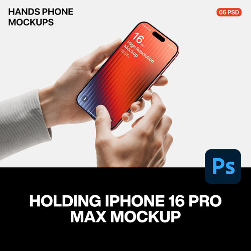 5款免抠手持iPhone16手机App应用UI设计作品操作演示效果图ps样机