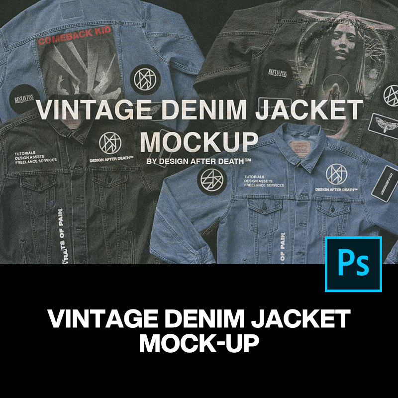 复古潮流街头潮牌牛仔衣外套上衣夹克服装设计ps样机展示效果图