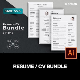 3套专业A4极简设计师求职应聘简历排版ai模板ps版式素材源文件