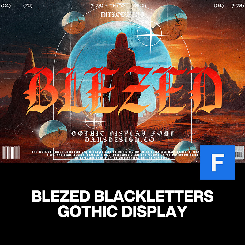 BLEZED复古潮流时尚哥特纹身潮牌logo海报封面标题装饰英文字体包