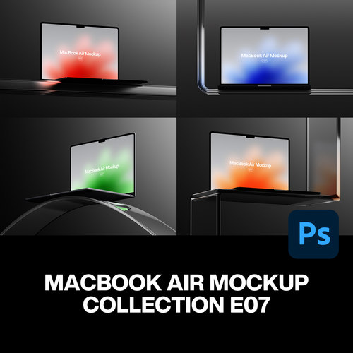 4款时尚科技工业风Macbook笔记本电脑UI设计作品展示效果图ps样机