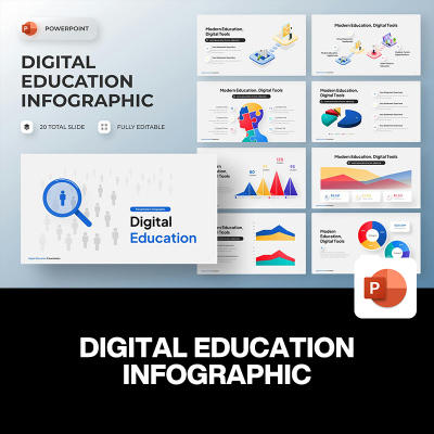 20页时尚数字教育数据统计分析信息图表演示培训总结汇报ppt模板