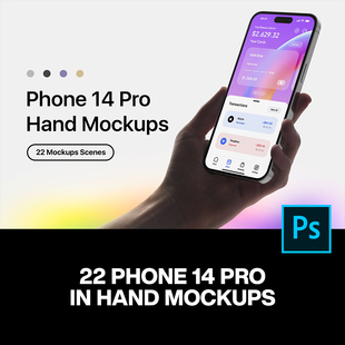 22款 手持iPhone 14苹果手机App界面广告ps样机素材场景展示效果图