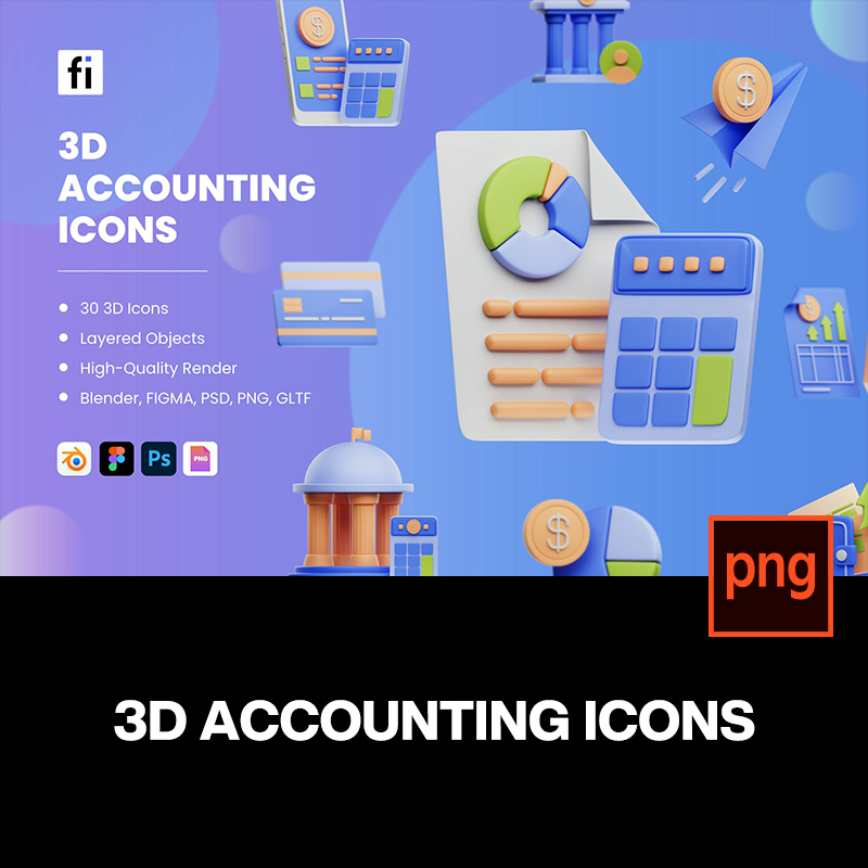 30款3D银行金融财务交易理财出纳财报icon图标png免抠图片素材