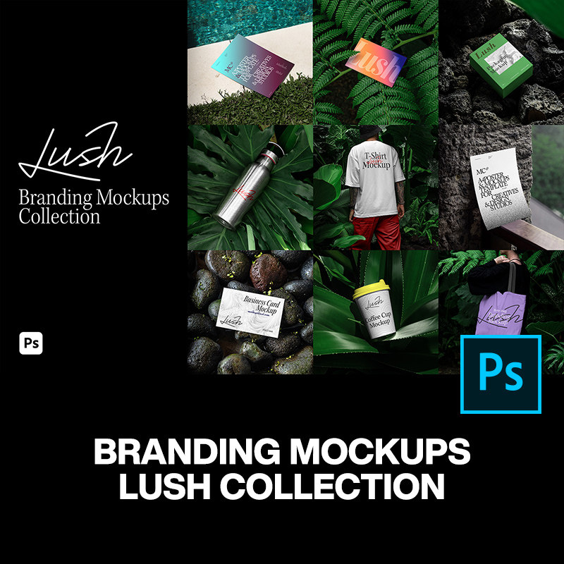 31款户外自然植物服装名片纸杯产品包装单页海报VI应用ps样机素材