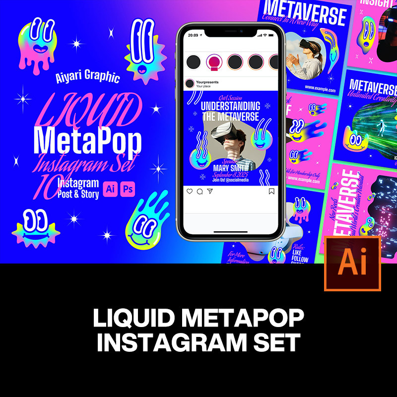 潮流复古抽象艺术酸性撞色液体扭曲ins海报公众号排版设计模板