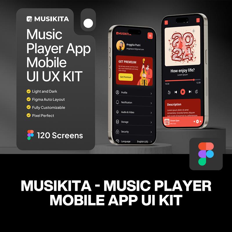 双配色音乐软件播放器音频播客移动App应用ui用户界面设计模板