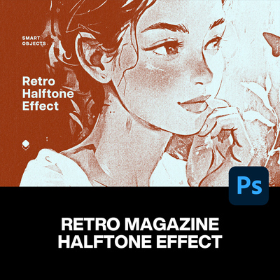 潮流复古单色低保真点阵半调网点怀旧动漫插画后期Ps特效样机模板