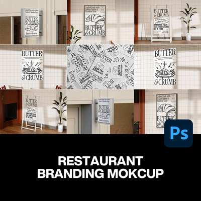 9款咖啡面包店餐厅店招促销海报设计作品展示效果图ps样机素材