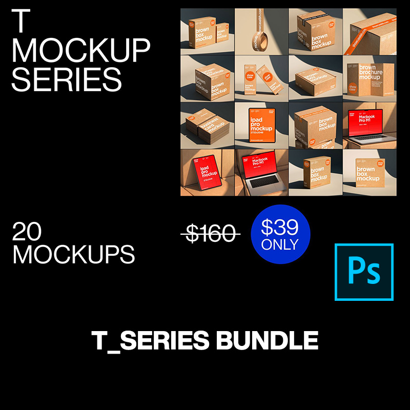 20款牛皮纸包装盒快递打包盒纸箱包装设计ps样机素材展示效果图