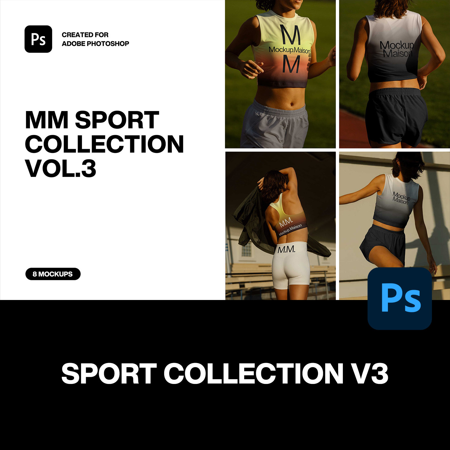 8款运动健身锻炼跑步训练背心短裤服装设计场景展示效果图ps样机