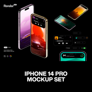 iPhone14 Pro苹果手机灵动岛ui界面设计贴图ps样机素材展示效果图