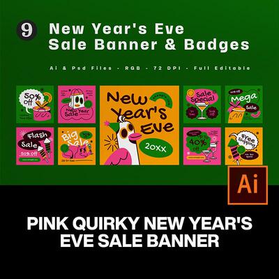 9款创意时尚新年促销折扣大促banner手绘插画广告ai矢量设计素材