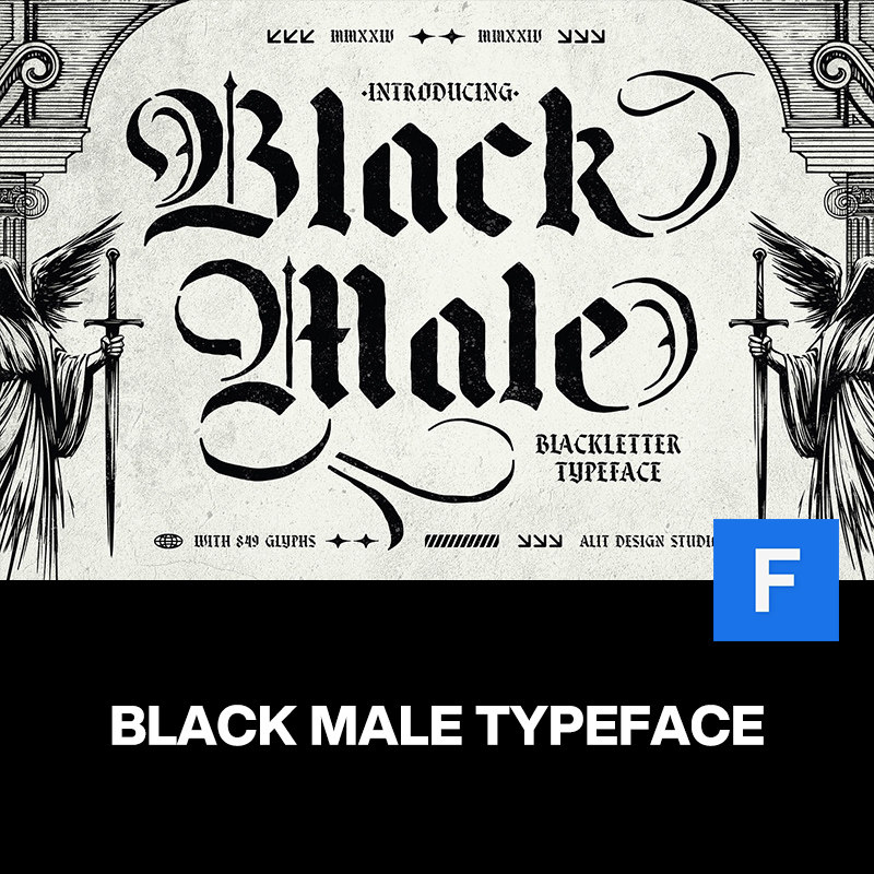 Black male中世纪复古工业哥特摇滚朋克纹身刺青海报标题英文字体