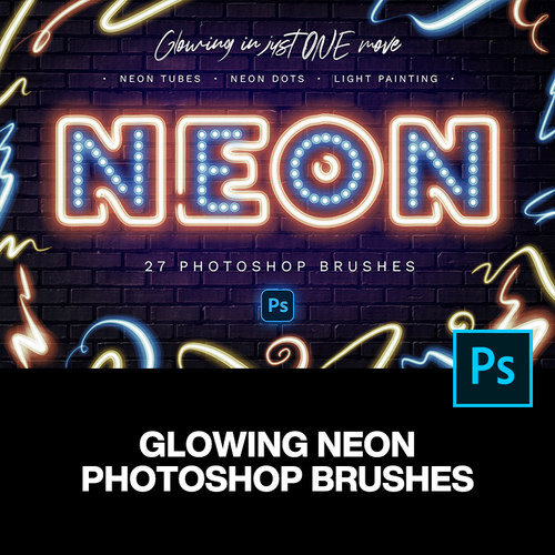 创意时尚Neon霓虹灯发光字海报标题特效ps笔刷样式插件设计素材